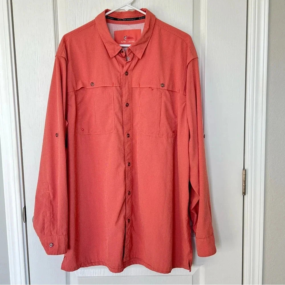 World Wide Sportmans Long Sleeve Button Down Performance Mens Shirt Size XL